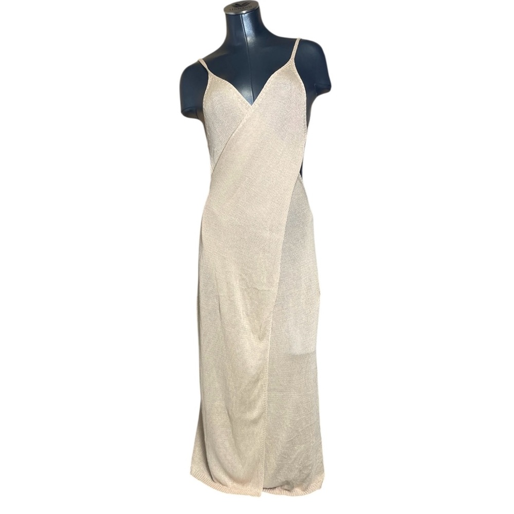 Cupshe Full Wrap Knit Swim Beach Cover Sleeveless Cream Maxi Dress Size XL
